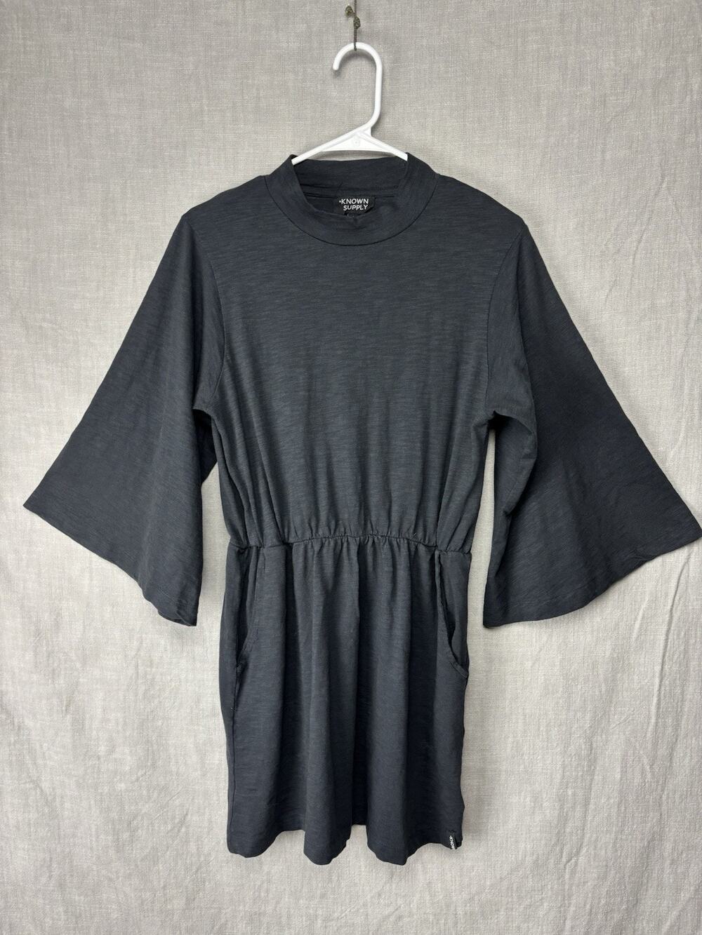 Known Supply Women Organic Cotton Black Mini Dress Small